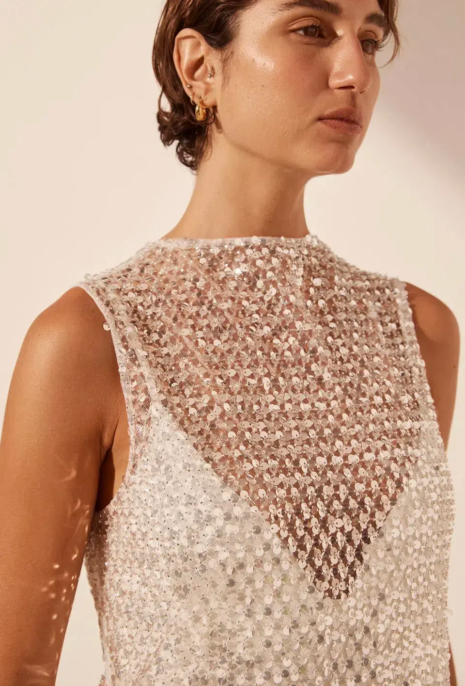 Shona Joy Asteri High Neck Maxi Dress Silver Size 10 for rent on The Volte - main image