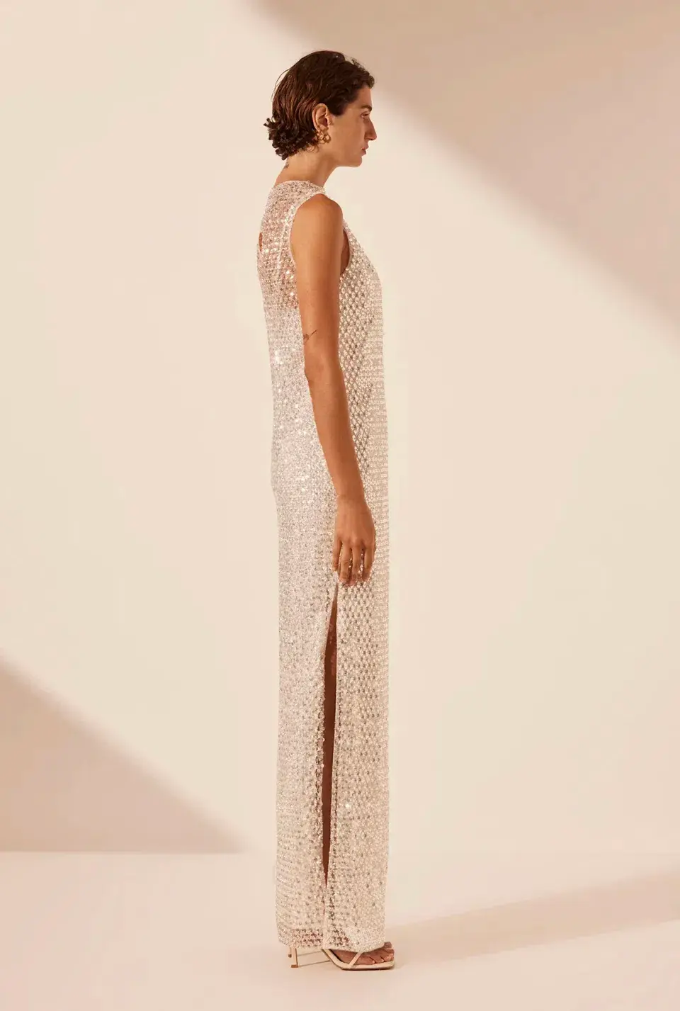 Shona Joy Asteri High Neck Maxi Dress Silver Size 10 for rent on The Volte - main image