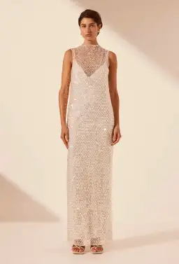 Shona Joy Asteri High Neck Maxi Dress Silver Size 10 for rent on The Volte - image 1