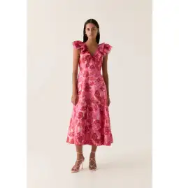 Aje Enchanted Plunge Midi Dress Misty rose Size AU 8