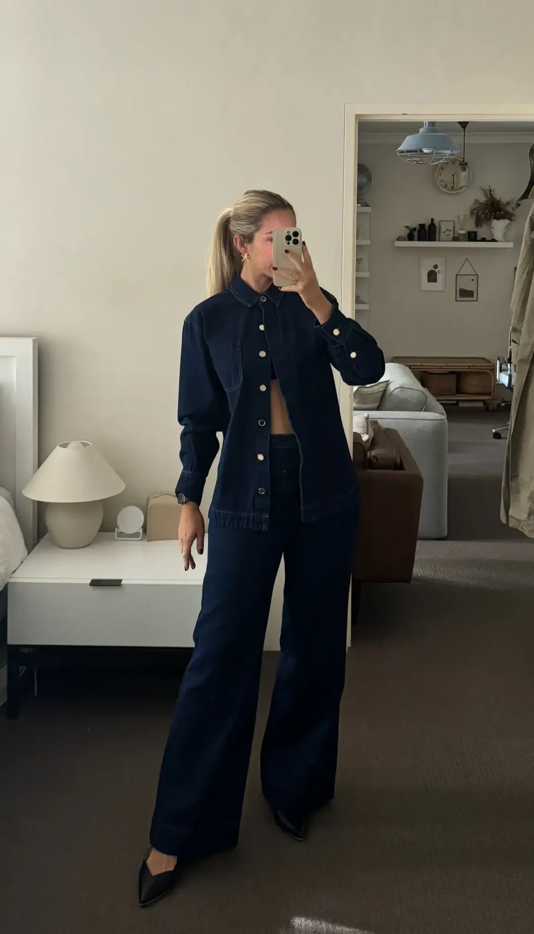 Seed Heritage Denim Classic Shirt Size 6 & Pocket High Waisted Jeans Size 10 Set Neptune Wash for rent on The Volte - main image