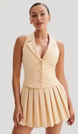 Meshki Mura Suiting Vest and Pleated Mini Skirt Set Peach Size 6 for rent on The Volte - image 2