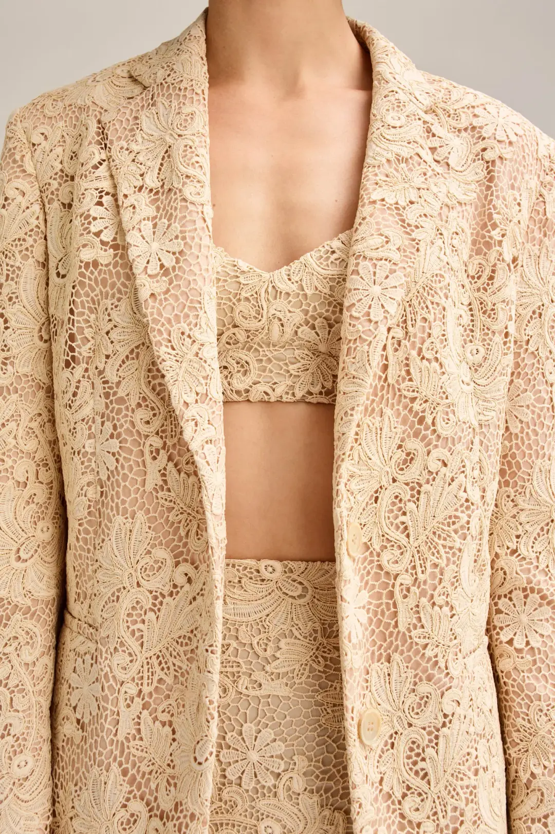 Scanlan Theodore Lace Bralette Size 10 & Shorts Size 10 & Loose Fit Jacket Size 6 Set Antique for rent on The Volte - main image