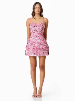 OMR x Elliatt Roseate 3D Floral Mini Dress In Pink Size 12