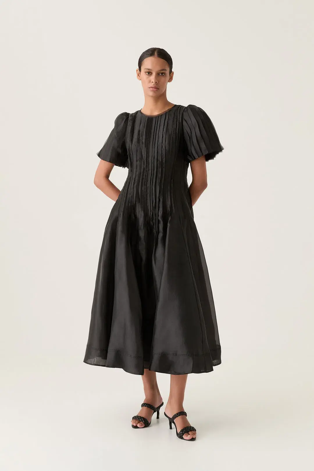 AJE Nova Pleated Midi Dress Black Size 10 - Image 1