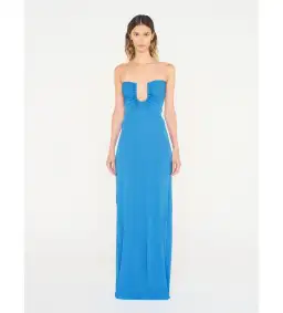 Christopher Esber Arced Palm Strapless Dress in Boston Blue Size 8 for rent on The Volte - image 1