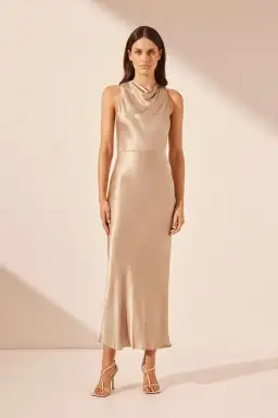 Shona Joy La Lune High Neck Midi Dress Gold Size 8
