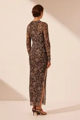 Shona Joy Zoe Long Sleeve Gathered Midi Dress Black/Sand Floral Print Size L / AU 12 for rent on The Volte - image 3