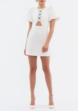Rebecca Vallance Alicia Puff Sleeve Mini Dress Ivory Size 12