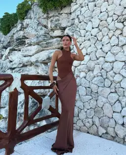 Camila Coelho Estrella Maxi Dress in Nutshell Brown Size XS / AU 6 for rent on The Volte - image 1