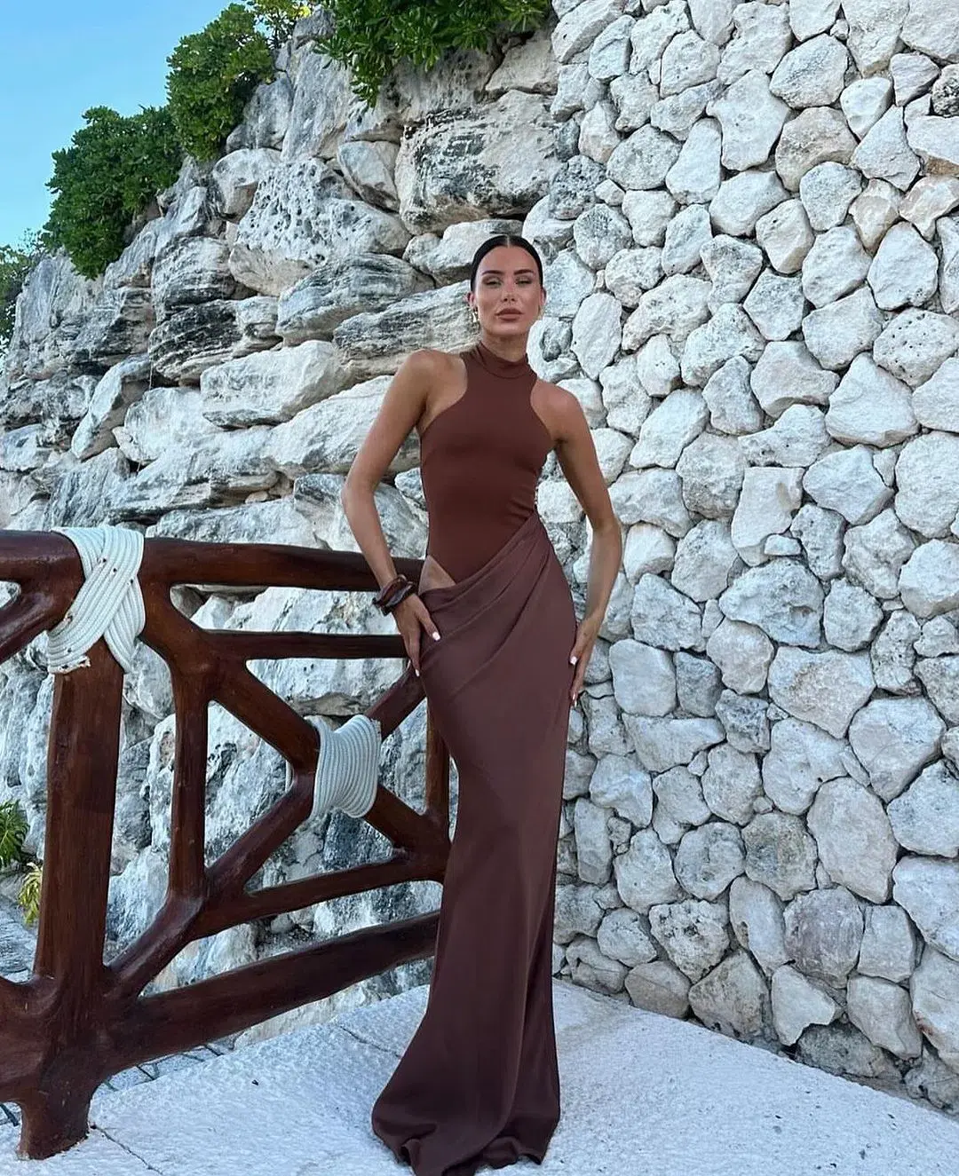 Camila Coelho Estrella Maxi Dress in Nutshell Brown Size XS / AU 6 for rent on The Volte - main image