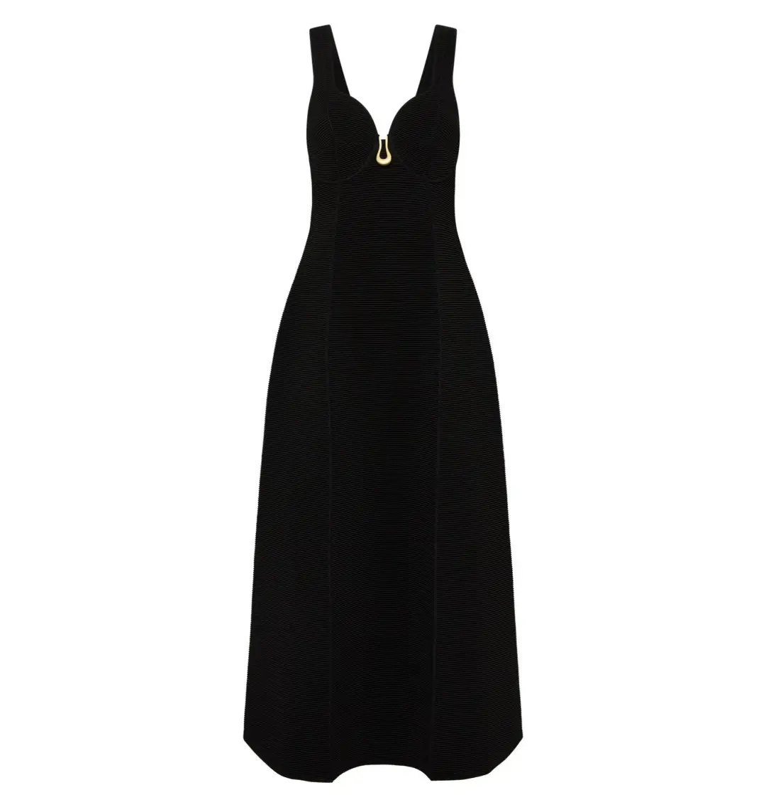 Aje Sylvette Knit Midi Dress Black Size AU 6 for rent on The Volte - main image