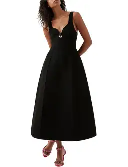 Aje Sylvette Knit Midi Dress Black Size AU 10