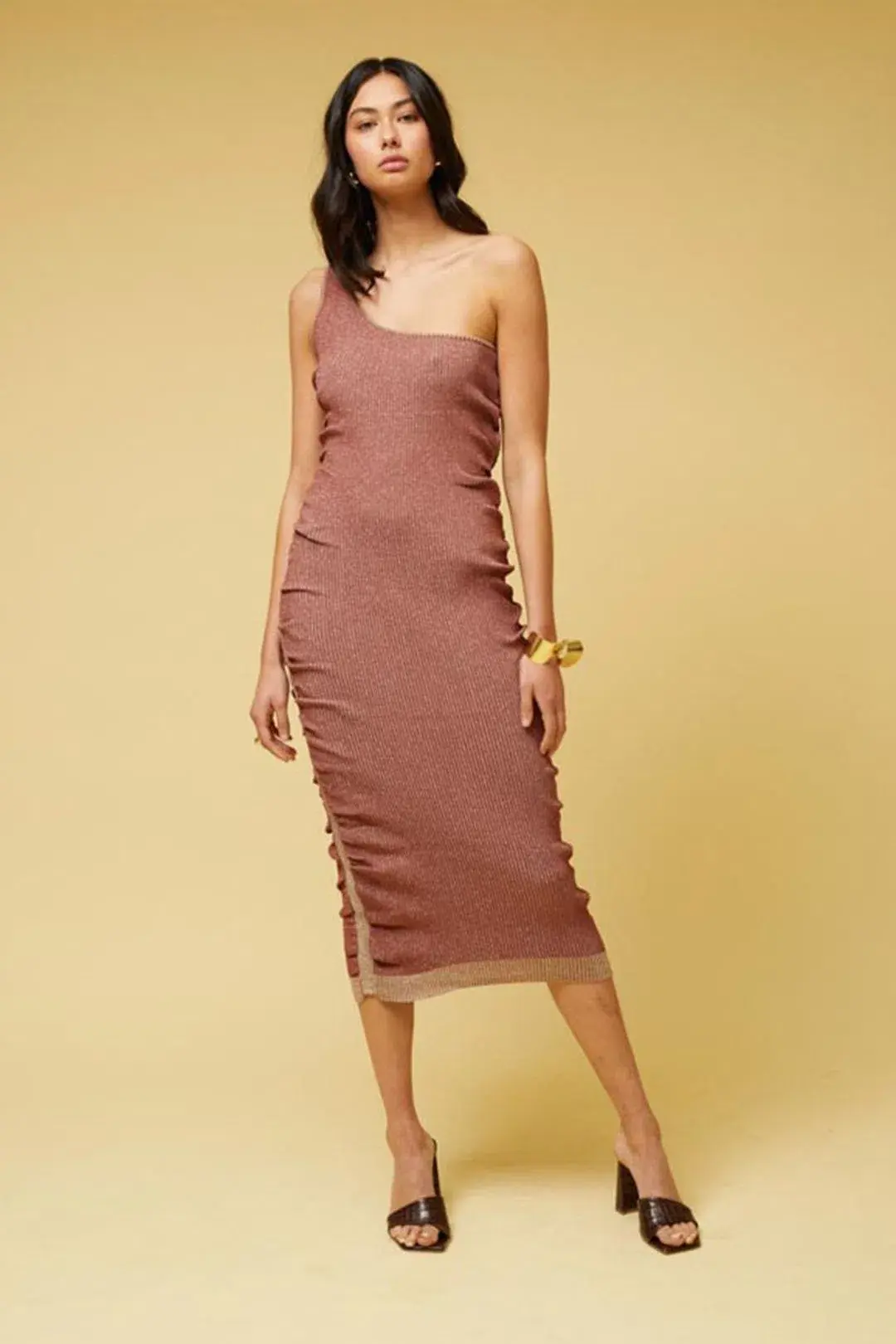 Suboo Leah One Shoulder Knit Midi Dress Rust Size L / AU 12 for rent on The Volte - main image