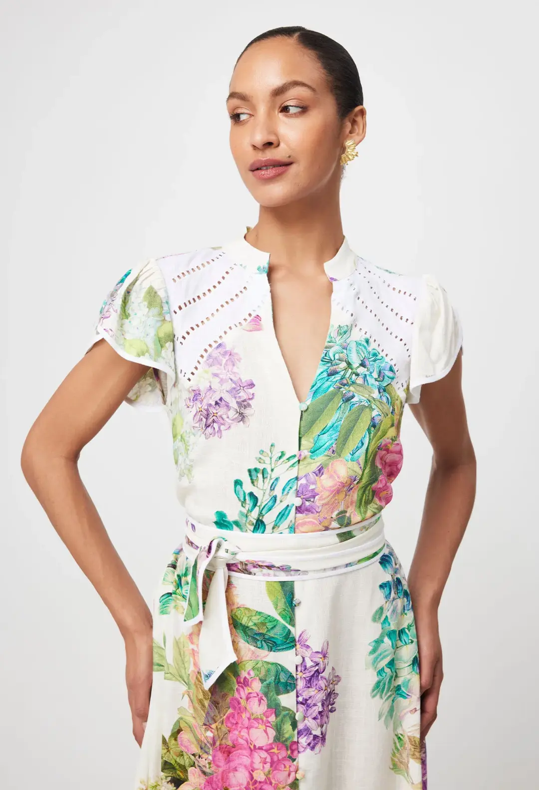 Once Was Cristina Linen Viscose Midi Dress in Wisteria Alba Size 12 for rent on The Volte - main image