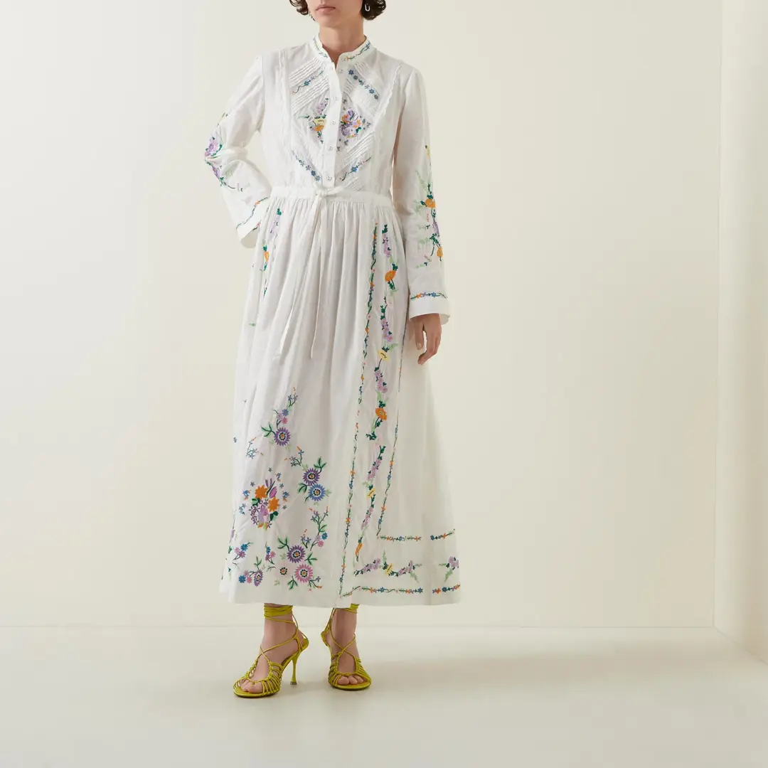 Alemais Willa Embroidered Shirt Dress White Floral Size AU 10 for rent on The Volte - main image