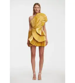 Acler Abbotsford Mini Dress Honey Gold Metallic Size 8 for rent on The Volte - image 1
