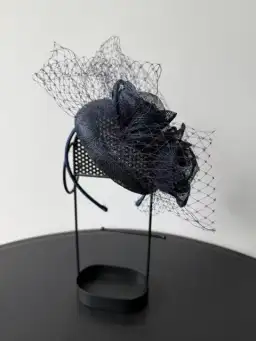 Millinery Headpiece With Raffia Flowers and Veil