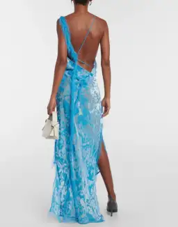 Acne Studios Women's Asymmetric Velvet Maxi Dress Neon Blue Size 34 / AU 6 for rent on The Volte - image 3