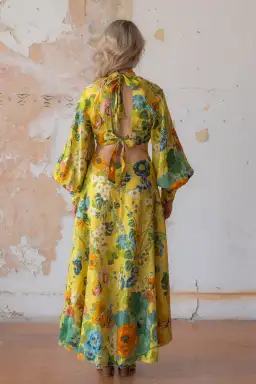 Alemais Cresida yellow floral cutout midi dress multi colour size 10