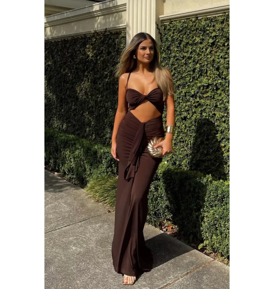 Ivona Skelo Afroditi Dress Brown Size AU 8 for rent on The Volte - main image