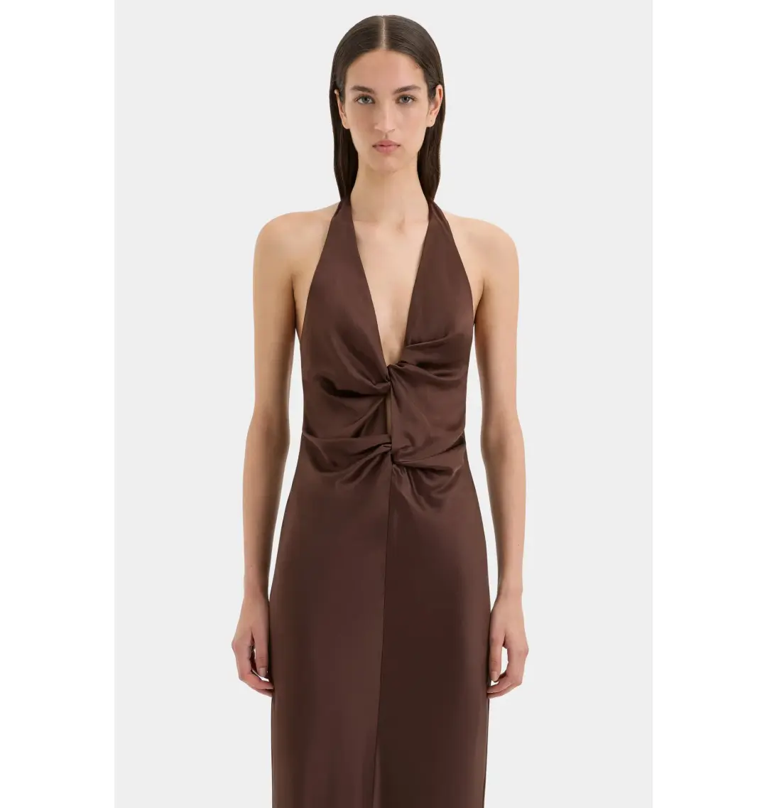 Sir The Label Como Twist Dress in Chocolate Size 3 / AU 12 for rent on The Volte - main image