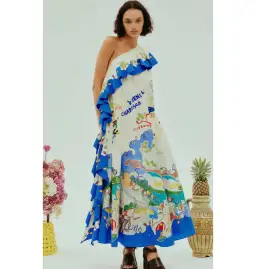 Alemais Nadia One Shoulder Ruffle Dress Multi Size AU 14 for rent on The Volte - image 1