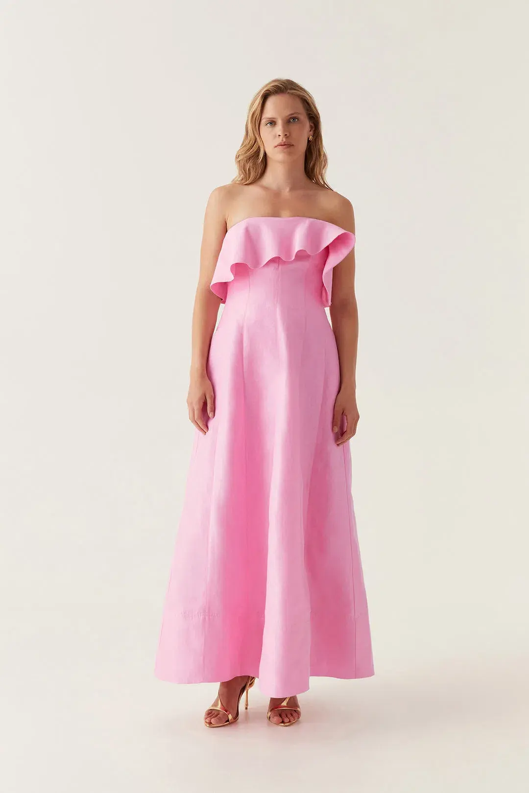 Aje Shallows Strapless Gown Pink Size 16 for rent on The Volte - main image