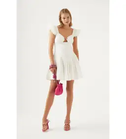 Aje Simone Frill Sleeve Mini Dress Ivory Size 16 for rent on The Volte - image 1