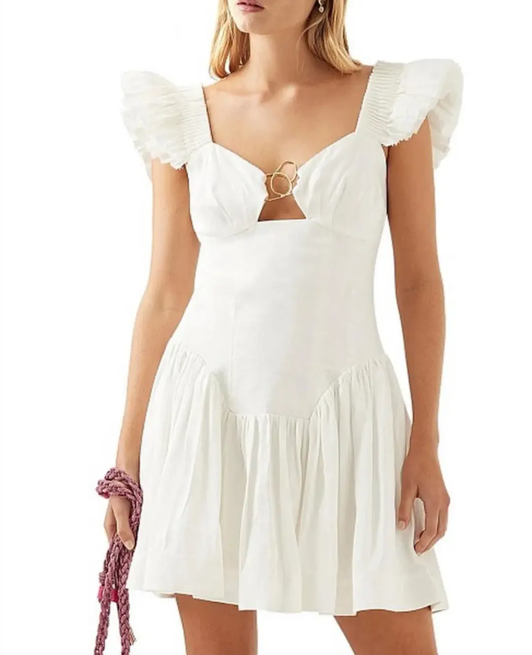 Aje Simone Frill Sleeve Mini Dress Ivory Size 16 for rent on The Volte - main image