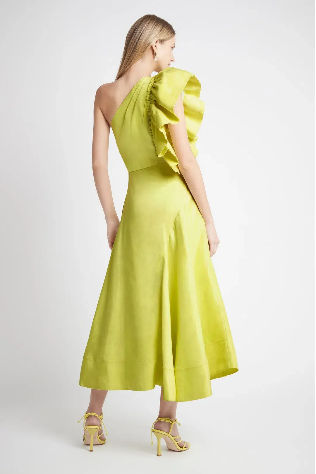 Aje Bonjour Asymmetric Midi Dress Lime Green Size 16 for rent on The Volte - main image