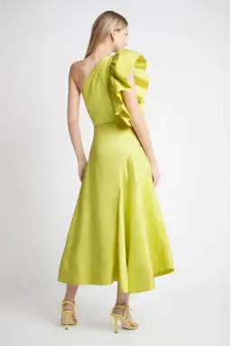 Aje Bonjour Asymmetric Midi Dress Lime Green Size 16 for rent on The Volte - image 5