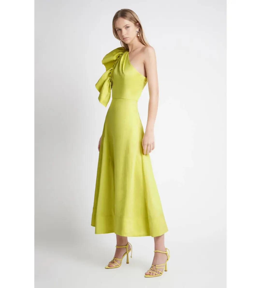Aje Bonjour Asymmetric Midi Dress Lime Green Size 16 for rent on The Volte - main image