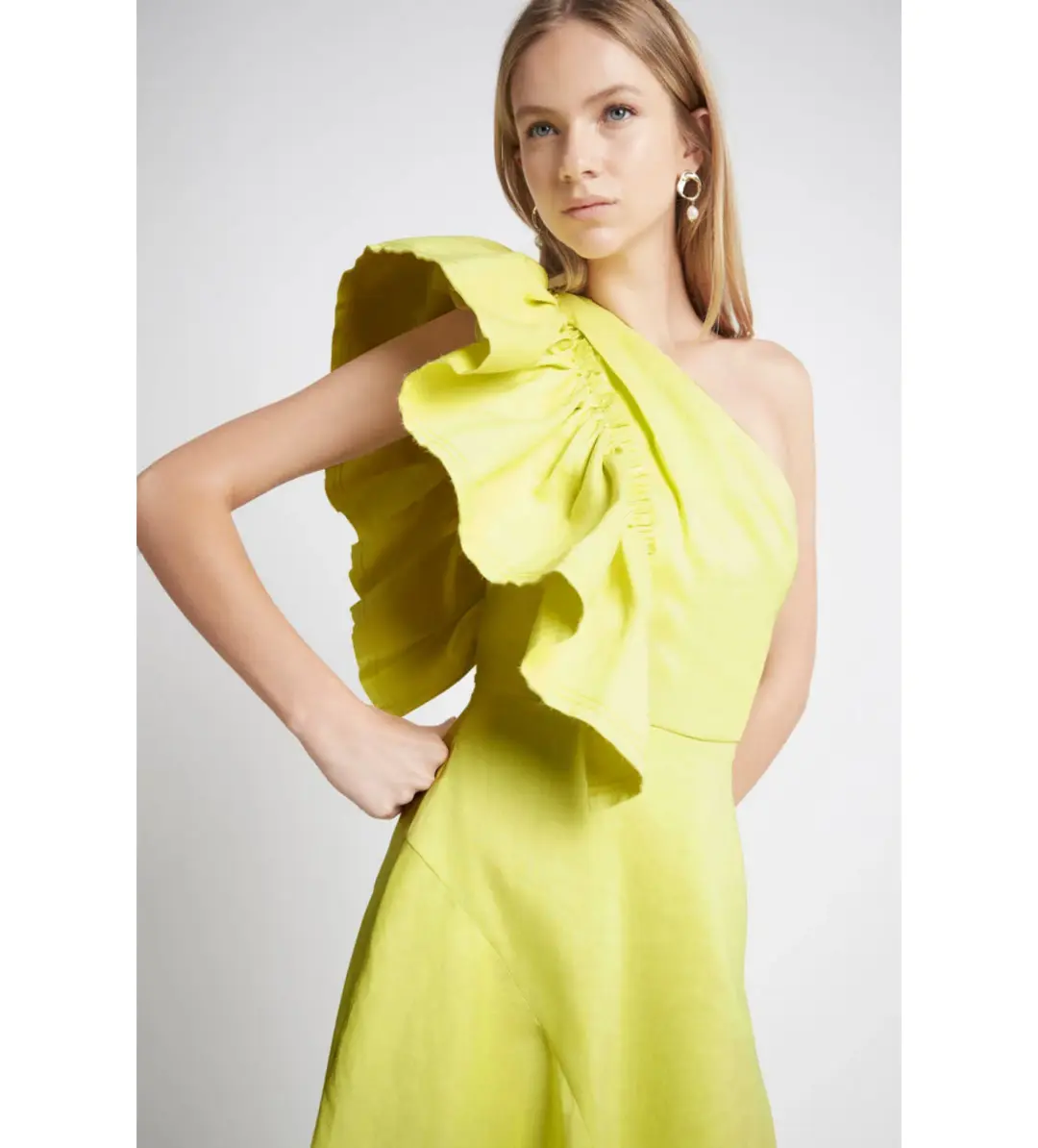 Aje Bonjour Asymmetric Midi Dress Lime Green Size 16 for rent on The Volte - main image