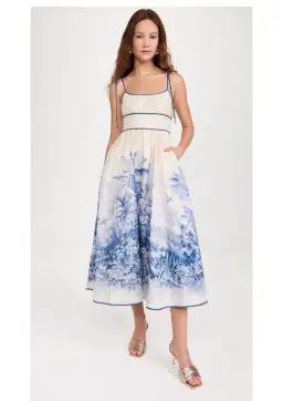 Zimmermann Wylie Picnic Midi Dress Blue Palm Size 2 / AU 12 for rent on The Volte - image 1