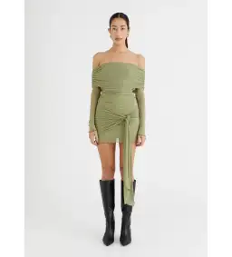 Benni Yasmin Off Shoulder Mini Dress in Pistachio Size 8 for rent on The Volte - image 1