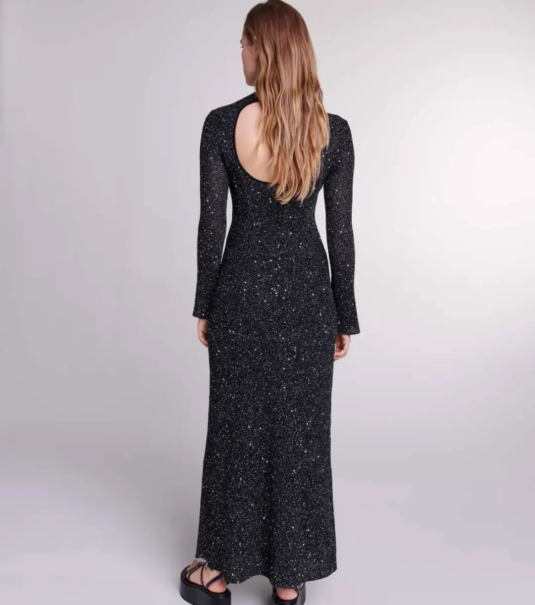 Maje Sequin Embellished Open Back Dress Black Size 8 for rent on The Volte - main image