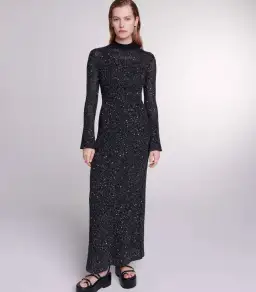 Maje Sequin Embellished Open Back Dress Black Size 8 for rent on The Volte - image 1