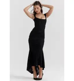 House of CB Cesca Corset Ruched Dress Black Floral Size 10 for rent on The Volte - image 2