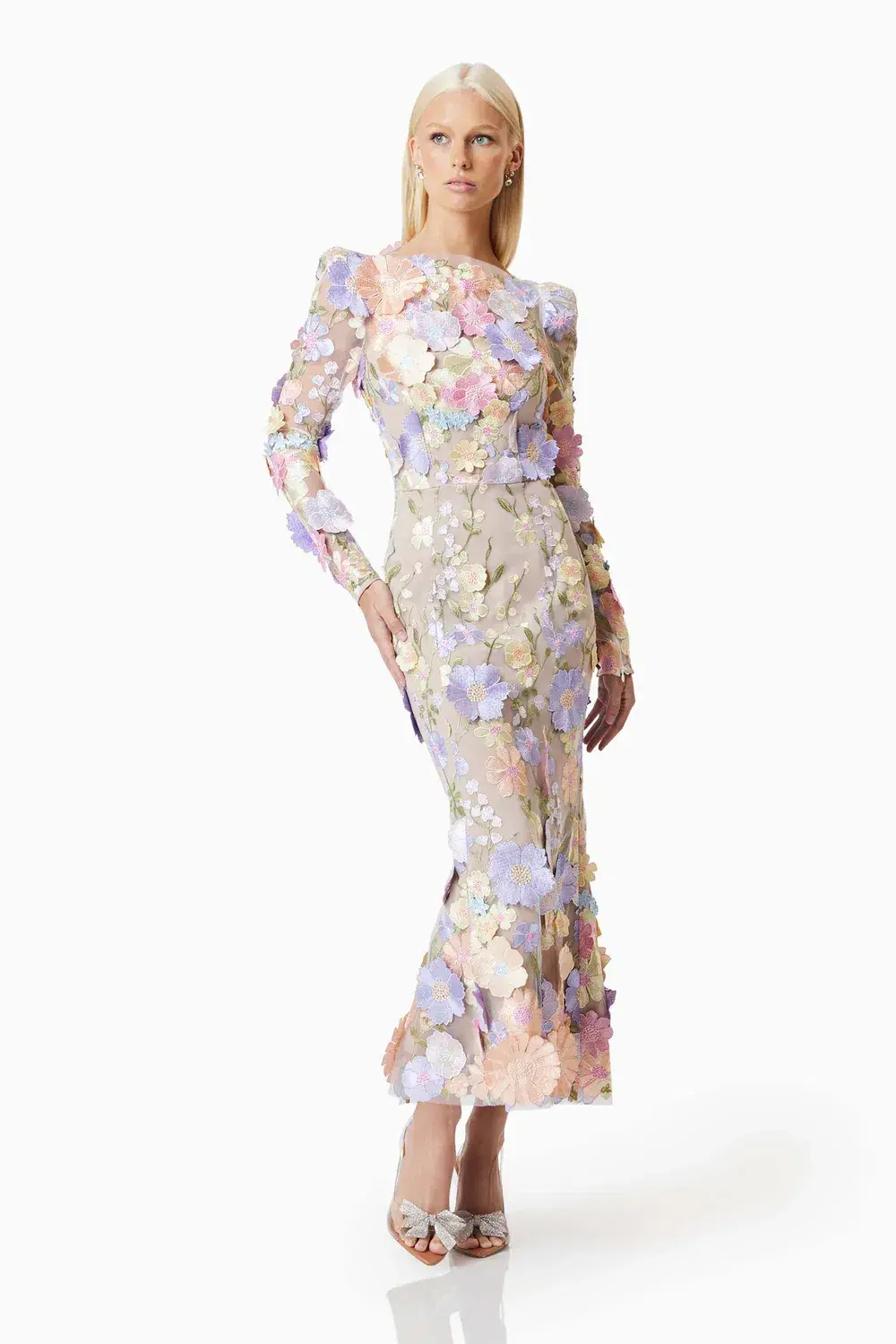 Elliatt Shannon 3D Floral Midi Dress In Purple Size AU 8 for rent on The Volte - main image