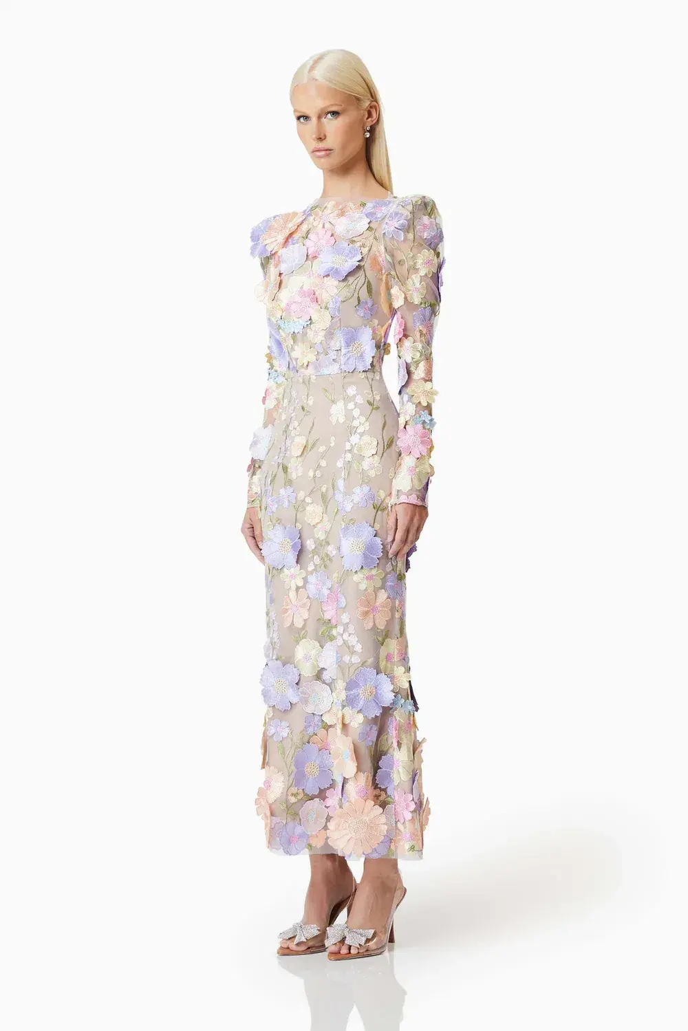 Elliatt Shannon 3D Floral Midi Dress In Purple Size AU 8 for rent on The Volte - main image