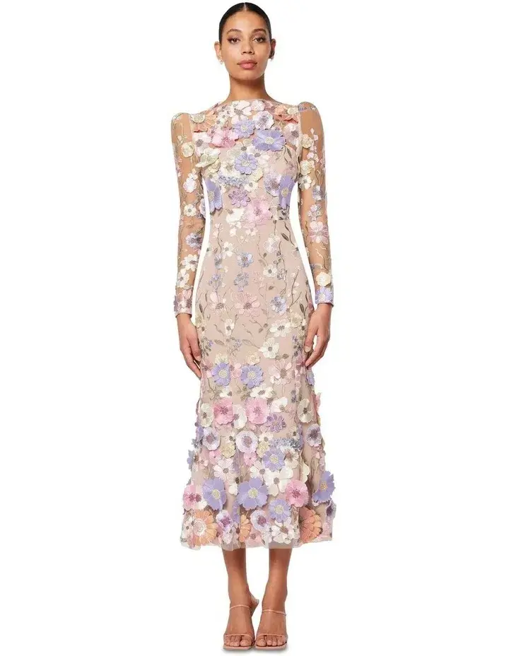 Elliatt Shannon 3D Floral Midi Dress In Purple Size AU 8 for rent on The Volte - main image