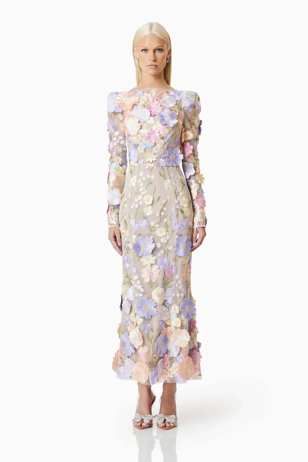 Elliatt Shannon 3D Floral Midi Dress In Purple Size AU 8 for rent on The Volte - main image