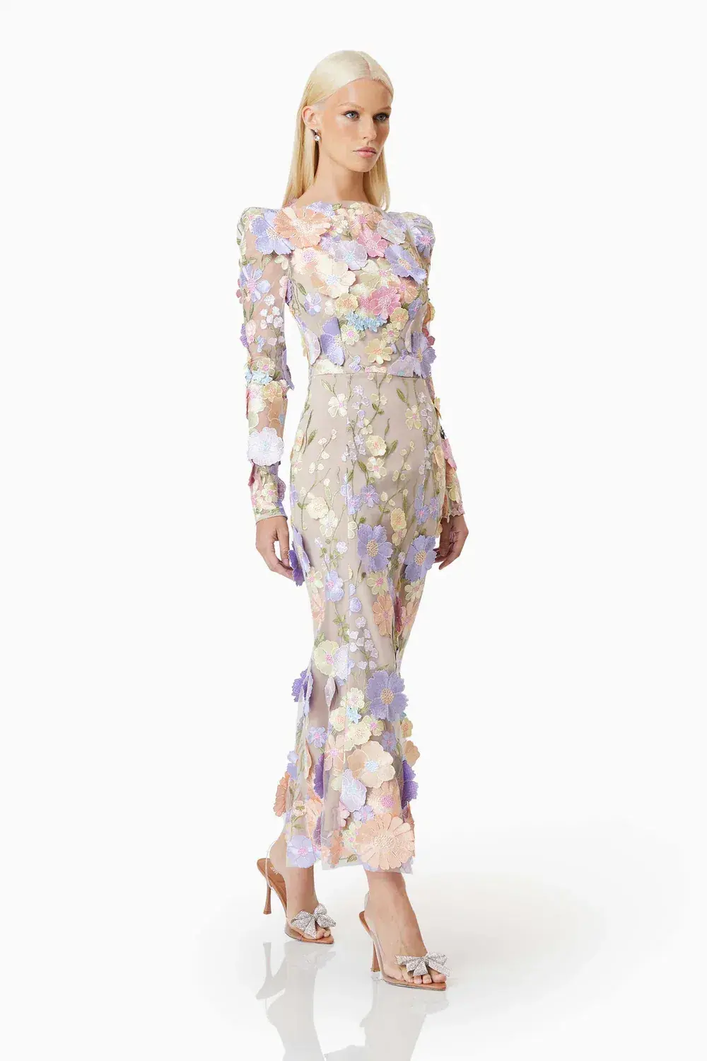Elliatt Shannon 3D Floral Midi Dress In Purple Size AU 8 for rent on The Volte - main image