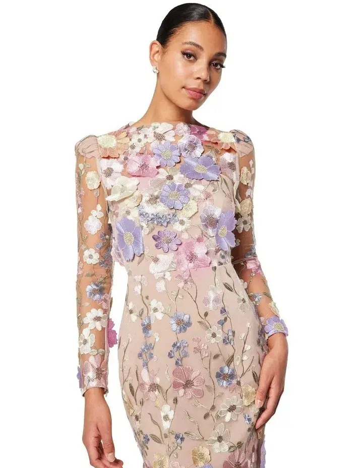 Elliatt Shannon 3d Floral Midi Dress in Purple Size AU 10 for rent on The Volte - main image