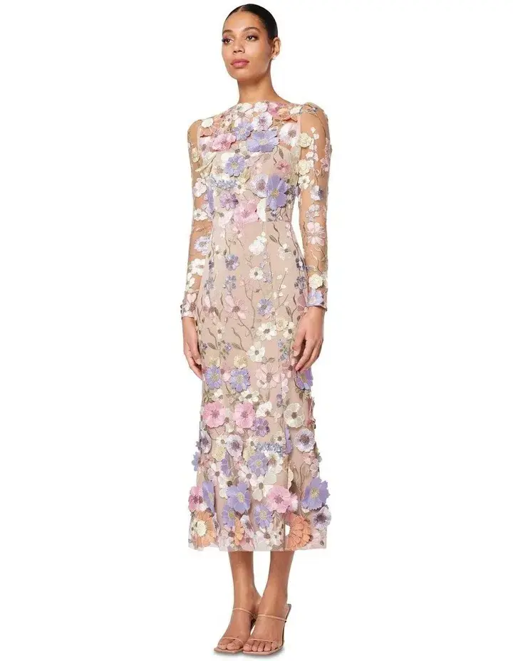 Elliatt Shannon 3d Floral Midi Dress in Purple Size AU 10 for rent on The Volte - main image