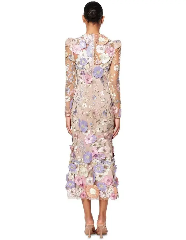 Elliatt Shannon 3d Floral Midi Dress in Purple Size AU 10 for rent on The Volte - main image