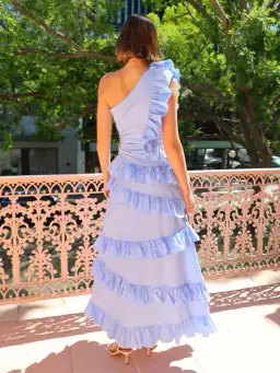 By Nicola Adrift Frill Maxi Dress in Cornflower Blue Size AU 12 for rent on The Volte - image 3