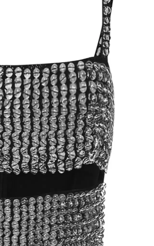 Christopher Esber Beaded Cut Out Wool Blend Midi Dress Black Size 6 for rent on The Volte - main image