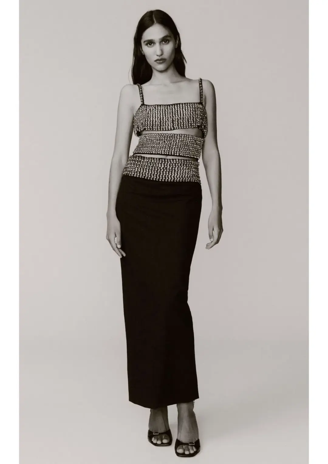 Christopher Esber Beaded Cut Out Wool Blend Midi Dress Black Size 6 for rent on The Volte - main image